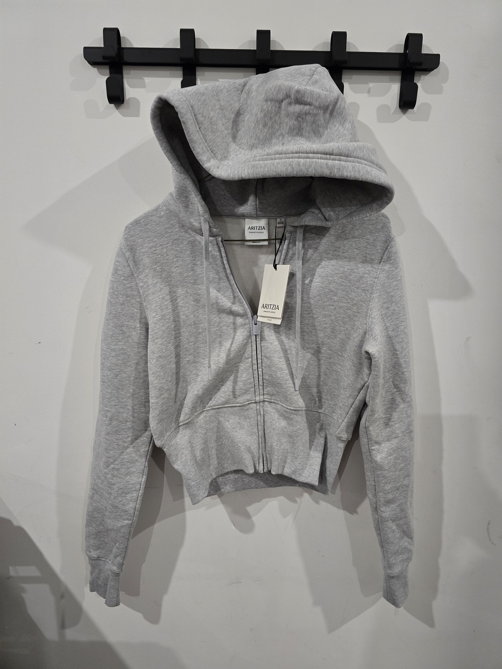 Aritzia Heather Light Gray Cropped Zip Hoodie